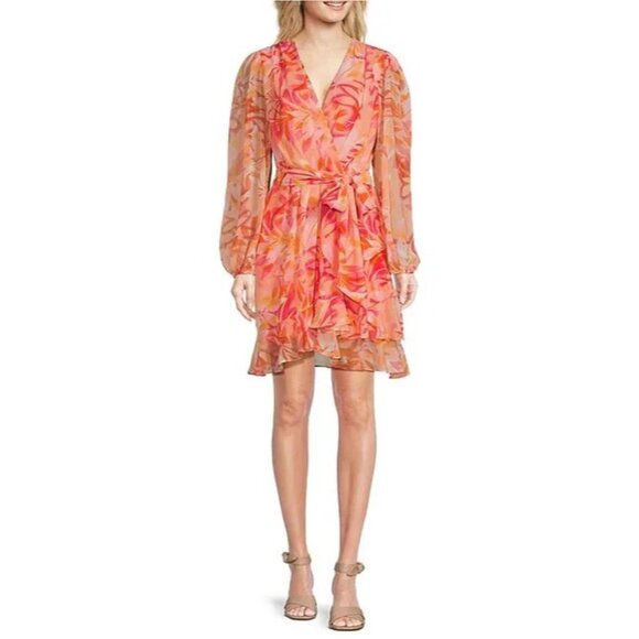 Alex Marie Womens Size 8 Laurel Sun Printed Chiffon Dress Long Sleeve NEW - Picture 1 of 2
